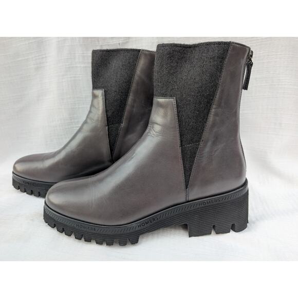 Homer's Women's Kelly Asphalt Leather Ankle Boots Sz 39 US 9 Poncho Asphalt - Picture 1 of 9
